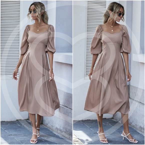 RUST  Sweetheart neck short sleeve midi dress - Picture 4 of 6